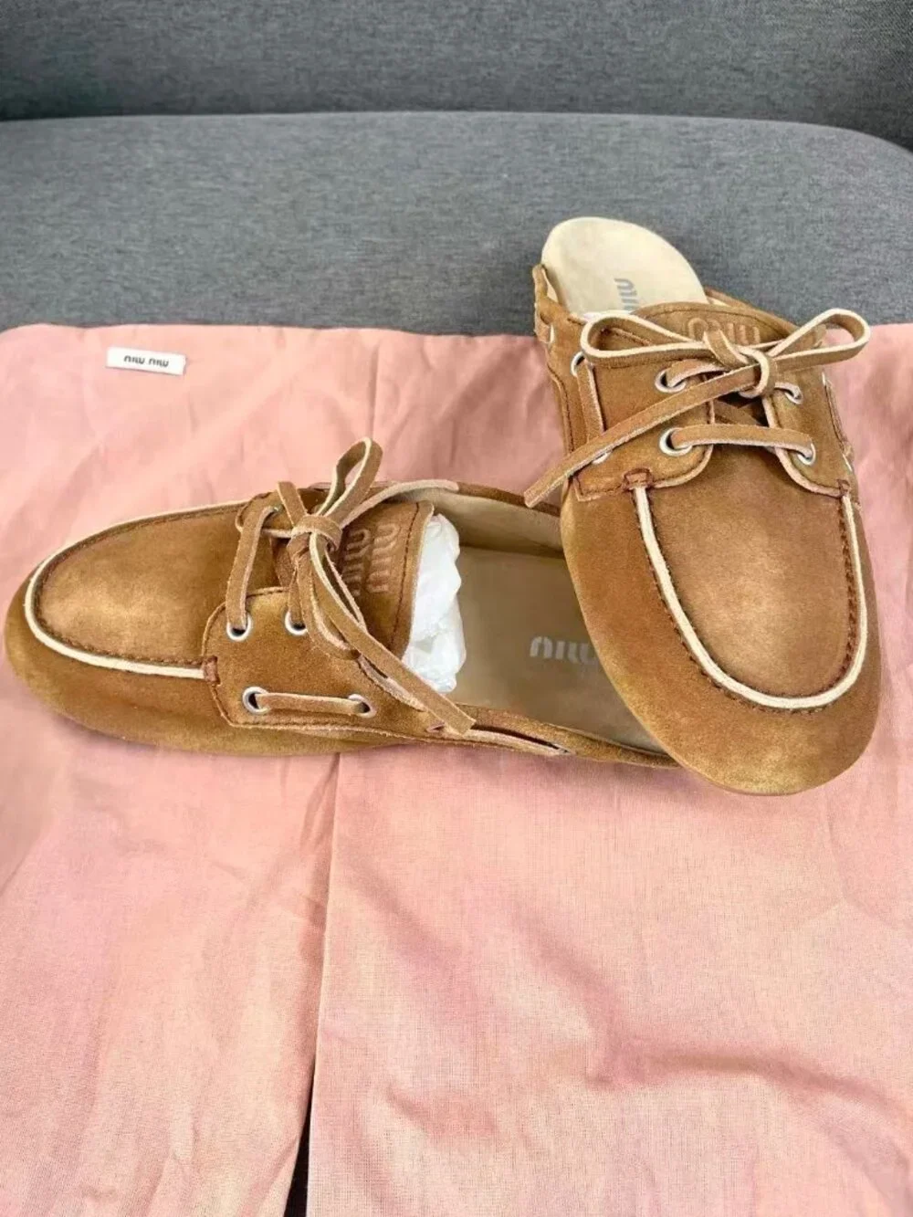 Miu Miu Vintage Brown Suede Boat Shoe Mules